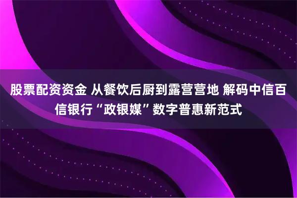 股票配资资金 从餐饮后厨到露营营地 解码中信百信银行“政银媒”数字普惠新范式